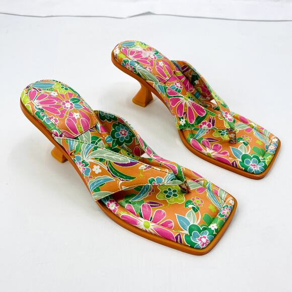 Sam Edelman Floral Thong Sandal Kitten Heels - Picture 2 of 6